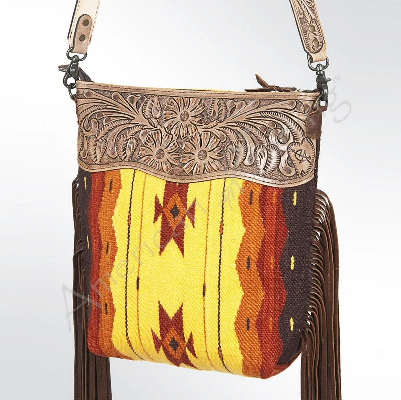 American Darling Sunset Woven Saddle Blanket Crossbody W/Fringe 3 American Darling Sunset Woven Saddle Blanket Crossbody W/Fringe
