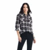 Ariat Womens REAL Thunderstorm Snap LS Shirt- Black Plaid -Western Cowboy Clothing ariat womens real thunderstorm snap ls shirt black