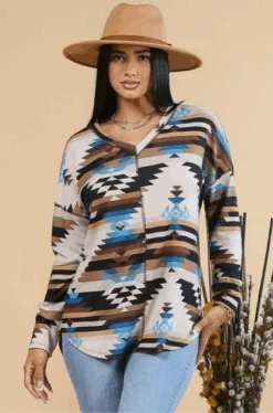Avery Megan Aztec Print Detail Top