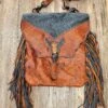Beyond The Barn Speckled Navy Russet Brown Leather Bull Skull Purse BTB -Western Cowboy Clothing beyond the barn speckled navy russet brown leather