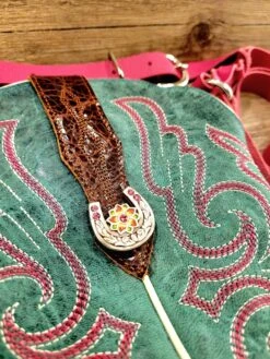 Beyond The Barn Upcycled Leather Boot Purse Pink Horseshoe BTB