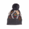 C.C Aztec Patterned Faux Fur Pom Beanie -Western Cowboy Clothing cc aztec patterned faux fur pom beanie