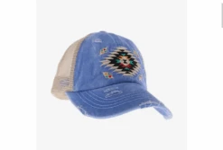 C.C Beanie Distressed Aztec Patch Criss Cross High Ponytail Cap