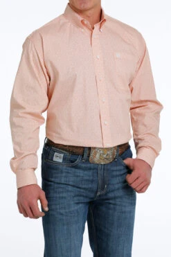Cinch Men's Orange Circular Print Button Down Shirt -Western Cowboy Clothing cinch mens orange circular print button down shirt 1