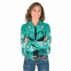 Cowgirl Tuff Brown & Turquoise Fringe Pullover Button-Up