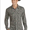 LS Mens Grey Aztec Button Up -Western Cowboy Clothing ls mens grey aztec button up