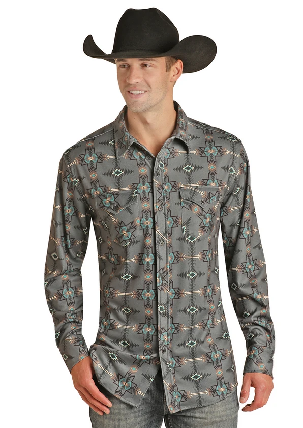 LS Mens Grey Aztec Button Up 3 LS Mens Grey Aztec Button Up