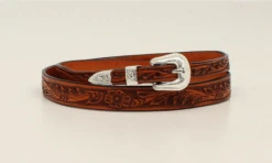 M&F Western Floral Tooled Chestnut Leather Hatband
