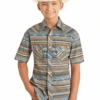 Panhandle Slim Boys SS Aztec Stripe Vintage Snap Shirt -Western Cowboy Clothing panhandle slim boys ss aztec stripe vintage snap s