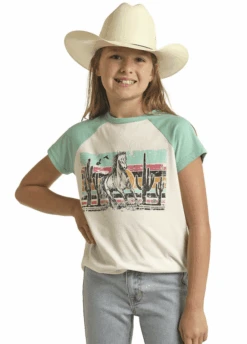 Panhandle Slim Girls SS Horse Graphic Raglan Tee