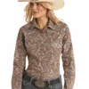 Panhandle Slim Ladies Rough Stock Print LS Shirt -Western Cowboy Clothing panhandle slim ladies rough stock print ls shirt