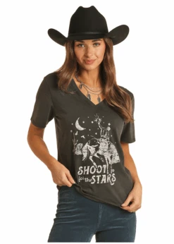 Panhandle Slim Ladies V-Neck Graphic Shoot For The Stars