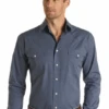 Panhandle Slim Mens LS Blue Rough Stock Snap Shirt -Western Cowboy Clothing panhandle slim mens ls blue rough stock snap shirt
