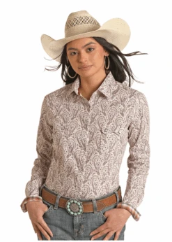 Panhandle Slim Womens LS Snap Cream/Brown Paisley