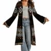 Powder River Outfitters Ladies Jacquard Aztec Long Cardigan Black L