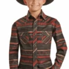 Rock & Roll Denim Boys Aztec Stripe Poplin Print Shirt -Western Cowboy Clothing rock roll denim boys aztec stripe poplin print shi