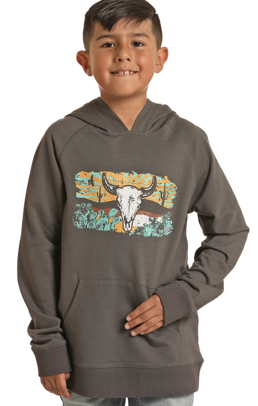 Rock & Roll Denim Boys LS Hoodie Charcoal Graphic