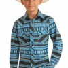 Rock & Roll Denim Boys LS Snap Print Shirt -Western Cowboy Clothing rock roll denim boys ls snap print shirt