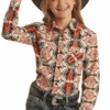 Rock & Roll Denim Girls Geo Stripe Snap Shirt -Western Cowboy Clothing rock roll denim girls geo stripe snap shirt