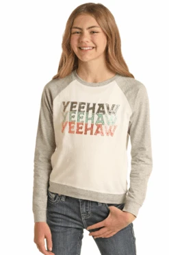 Rock & Roll Denim Girls LS Pullover YeeHaw