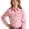 Rock & Roll Denim Girls Western LS Snap Shirt - Pink