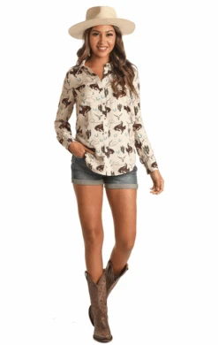 Rock & Roll Denim Juniors Button Shirt Cactus/Bronc -Western Cowboy Clothing rock roll denim juniors button shirt cactus bronc 1