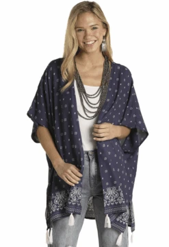 Rock & Roll Denim Kimono Bandana Print Border