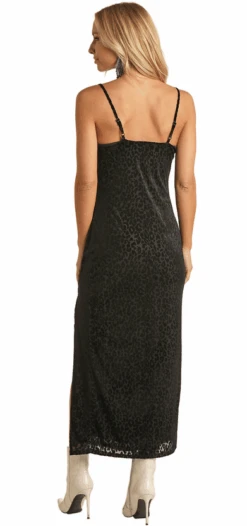 Rock & Roll Denim Leopard Print Black Velvet Dress -Western Cowboy Clothing rock roll denim leopard print black velvet dress 1