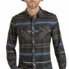Rock & Roll Denim Mens LS Knit Print Shirt Indigo -Western Cowboy Clothing rock roll denim mens ls knit print shirt indigo