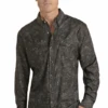 Rock & Roll Denim Mens LS Tech Western Shirt Black -Western Cowboy Clothing rock roll denim mens ls tech western shirt black
