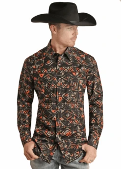 Rock & Roll Denim Mens LS Woven Snap - Aztec