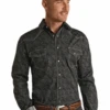 Rock & Roll Denim Mens Vintage Paisley Western Shirt Black -Western Cowboy Clothing rock roll denim mens vintage paisley western shirt