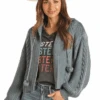 Rock & Roll Denim Solid Sweater Cardigan W/Hood