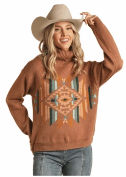 Rock & Roll Denim Womens Aztec Turtleneck Sweater