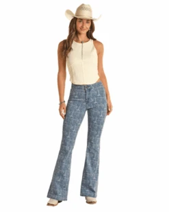 Rock & Roll Denim Womens Desert Print Button Flare
