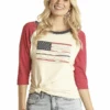 Rock & Roll Denim Womens Distressed Flag Baseball Tee -Western Cowboy Clothing rock roll denim womens distressed flag baseball te