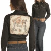 Rock & Roll Denim Womens LS Wagon Train Retro Snap - Black