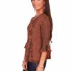 Scully 3/4 Sleeve Copper Embroidered Blouse -Western Cowboy Clothing scully 3 4 sleeve copper embroidered blouse