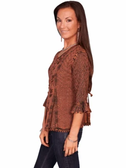 Scully 3/4 Sleeve Copper Embroidered Blouse