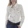 Scully Ladies Horse Shoe Flowers Embroidered Shirt -Western Cowboy Clothing scully ladies horse shoe flowers embroidered shirt