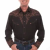 Scully Legends Tribull Embroidered Shirt - Black/Copper -Western Cowboy Clothing scully legends tribull embroidered shirt black cop