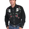 Scully Retro Skull Rose Embroidered Snap Shirt -Western Cowboy Clothing scully retro skull rose embroidered snap shirt
