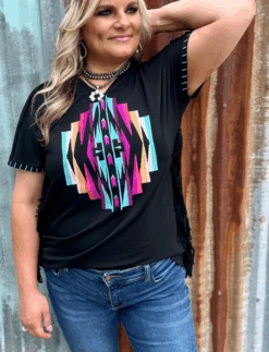 Sterling Kreek Navajo Fringe Black Top