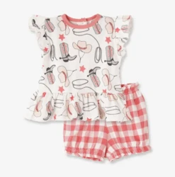 Tesa Babe Yeehaw/Pink Drop Waist Top & Bloomers