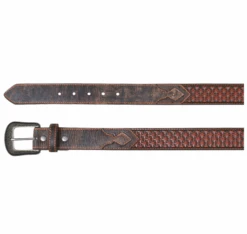 Trenditions Men's Hooey Belt - Geometric Tooling W/Orange Wash