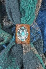 Western Concho Brown Tooled Faux Leather Scarf Ring
